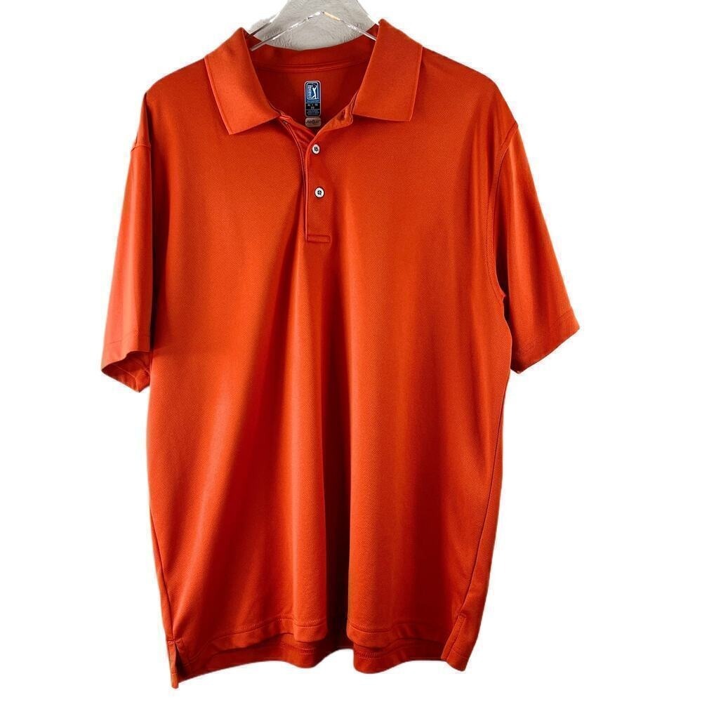 PGA Tour Men's Airflux Solid Mesh Short Sleeve Golf Polo Shirt Orange Size XL‎